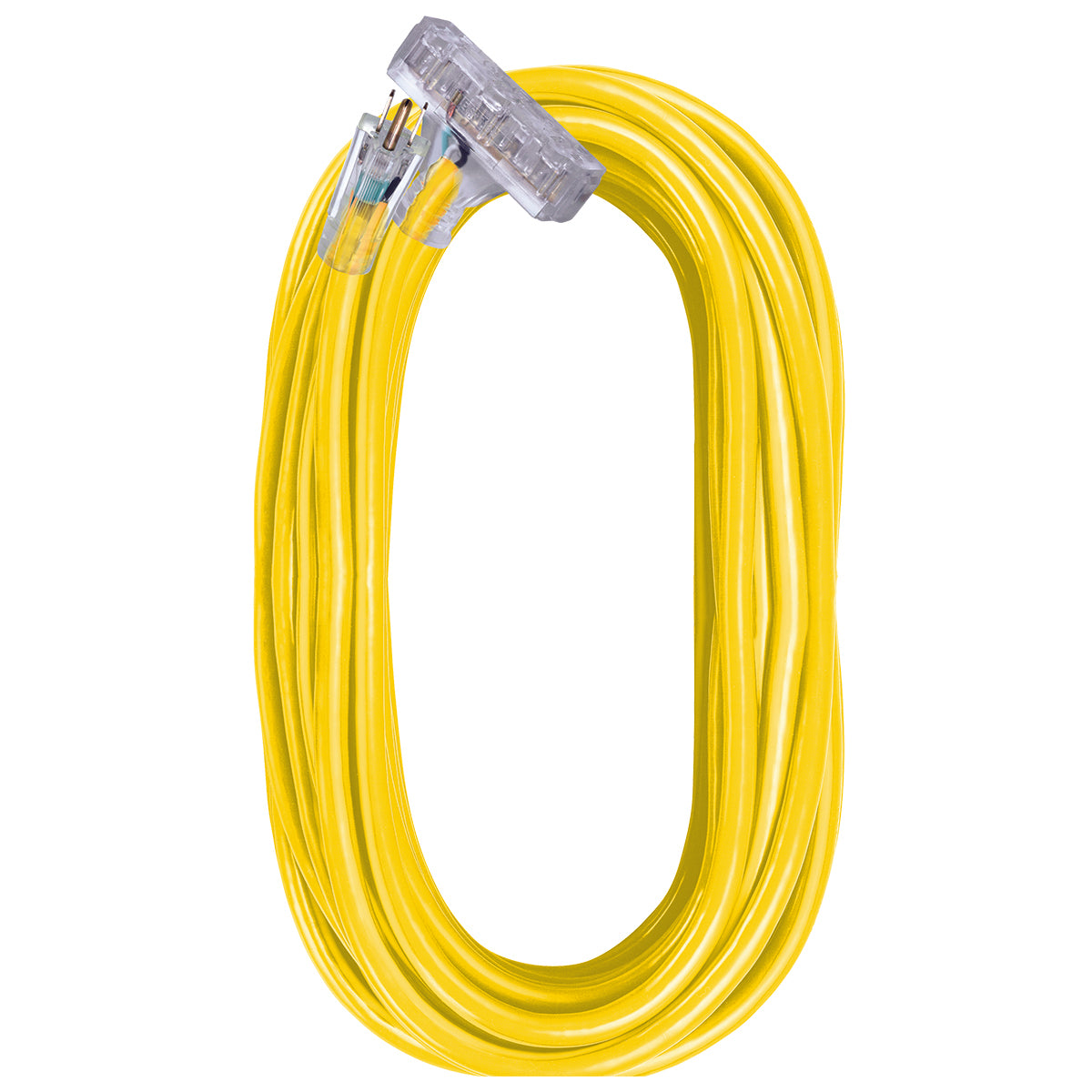 12/3 SJTW Yellow Lighted Triple Tap Extension Cords