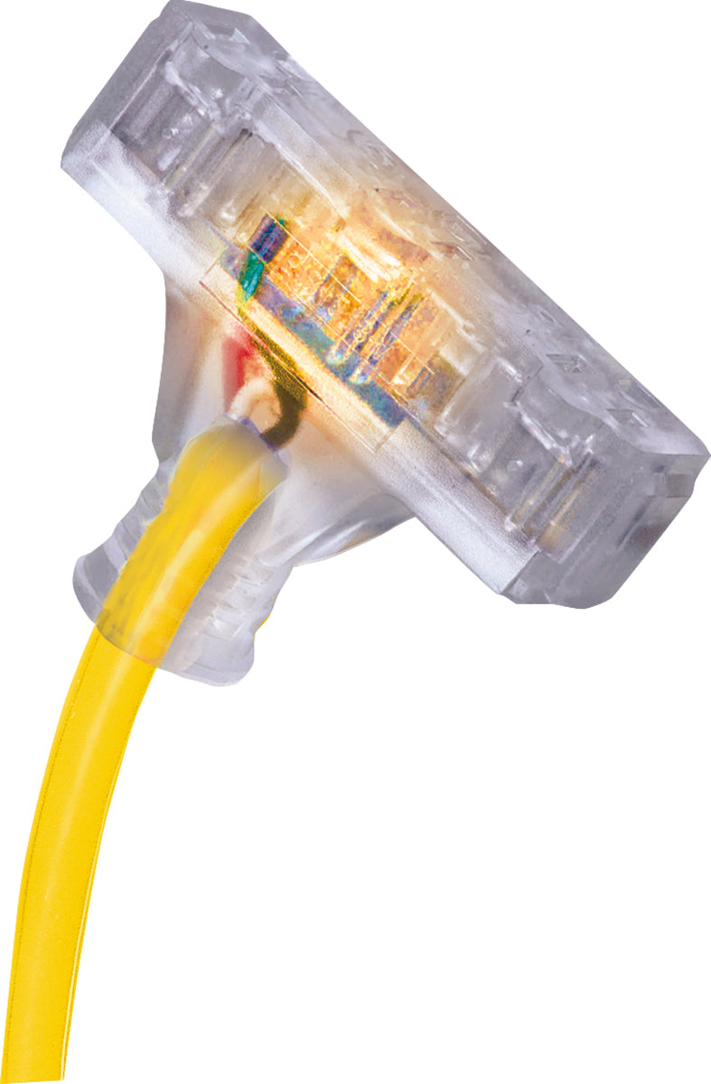 12/3 SJTW Yellow Lighted Triple Tap Extension Cords