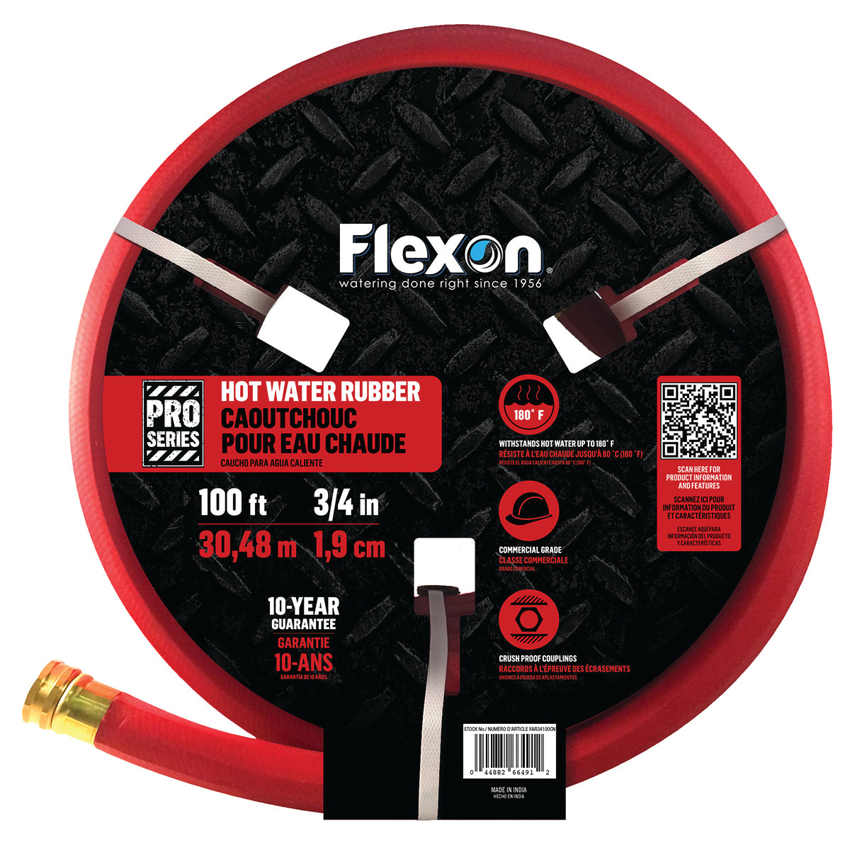 Flexon 3/4" Contractor Grade Hot Water Premium Water Hoses – Durable, Kink-Resistant, Handles Hot Water up to 180°F, Solid Brass Couplings, Ideal for Hot Water, Lawn, and Outdoor Use