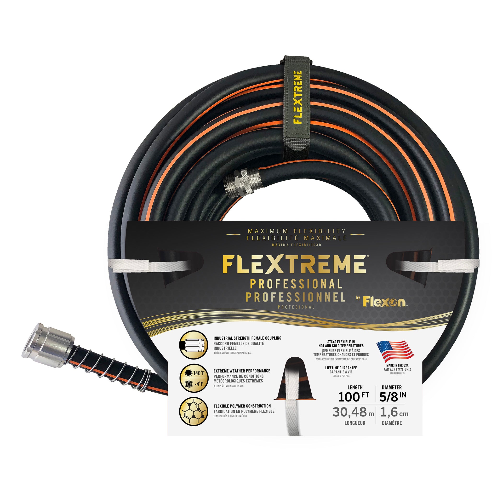 Flexon Flextreme Pro 5/8" Performance Rubber Garden Hoses – Heavy-Duty, Kink-Resistant, All-Weather Flexibility, Industrial-Grade Couplings, Durable Outdoor Watering Hose