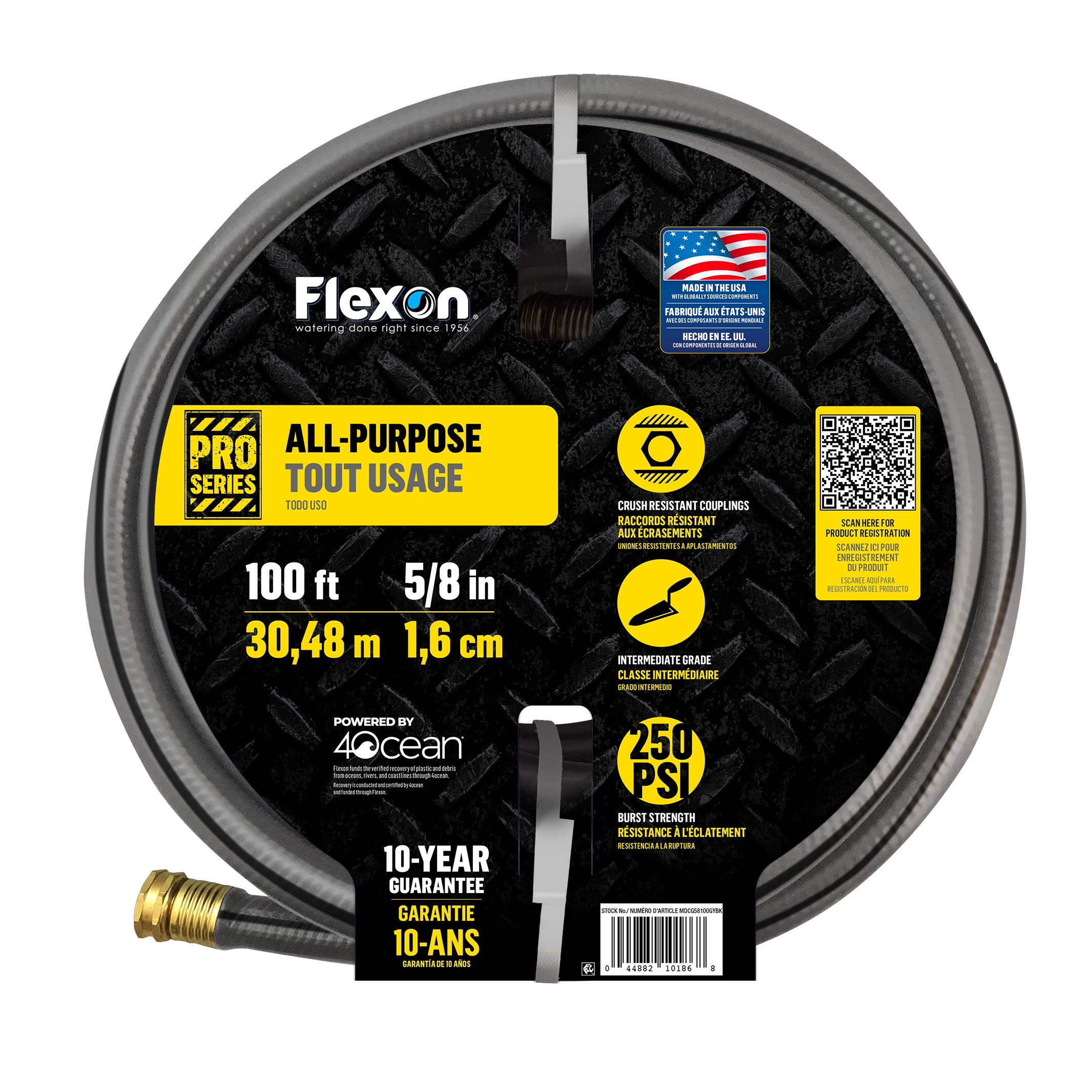 Flexon 5/8" and 3/4" Intermediate Duty Contractor Grade Water Hoses – Durable, Kink-Resistant, Weather-Resistant Vinyl Cover, Knitted Nylon Reinforcement