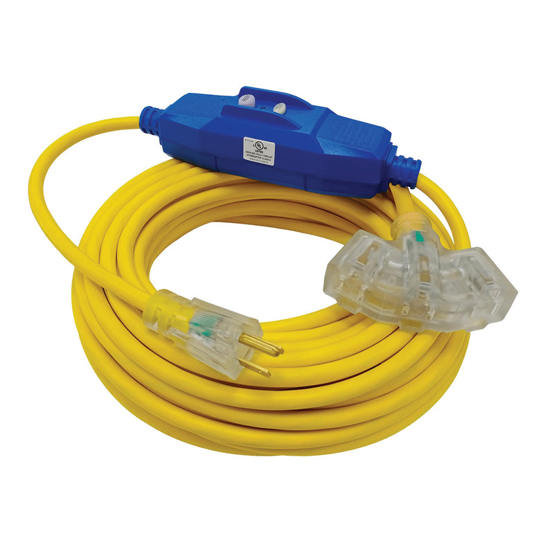12/3 50ft GFCI Outdoor Extension Cord with Lighted Triple Tap