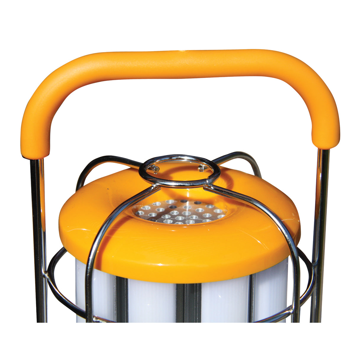 Yellow portable light with handle on a white background