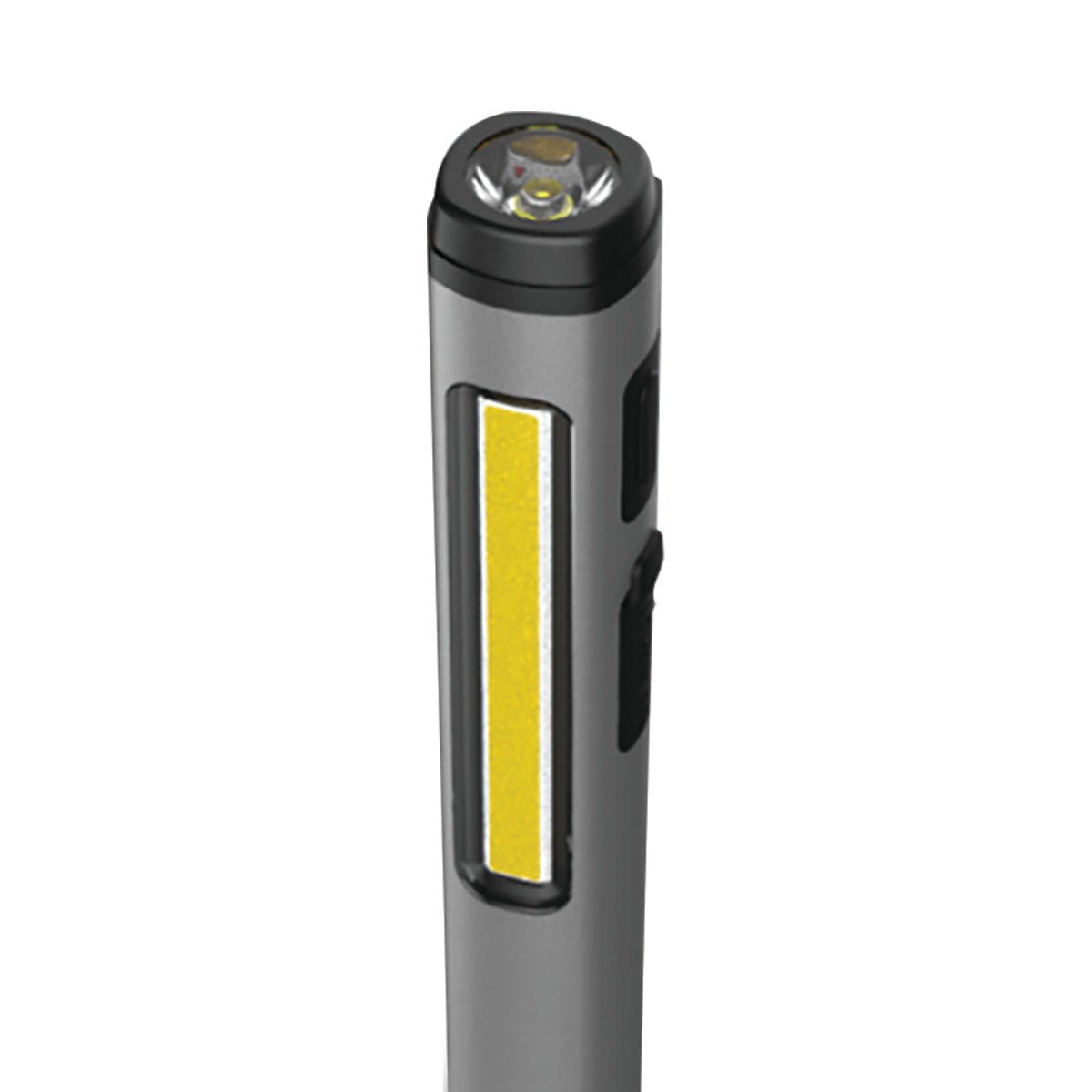 Flashlight with a yellow accent on a white background