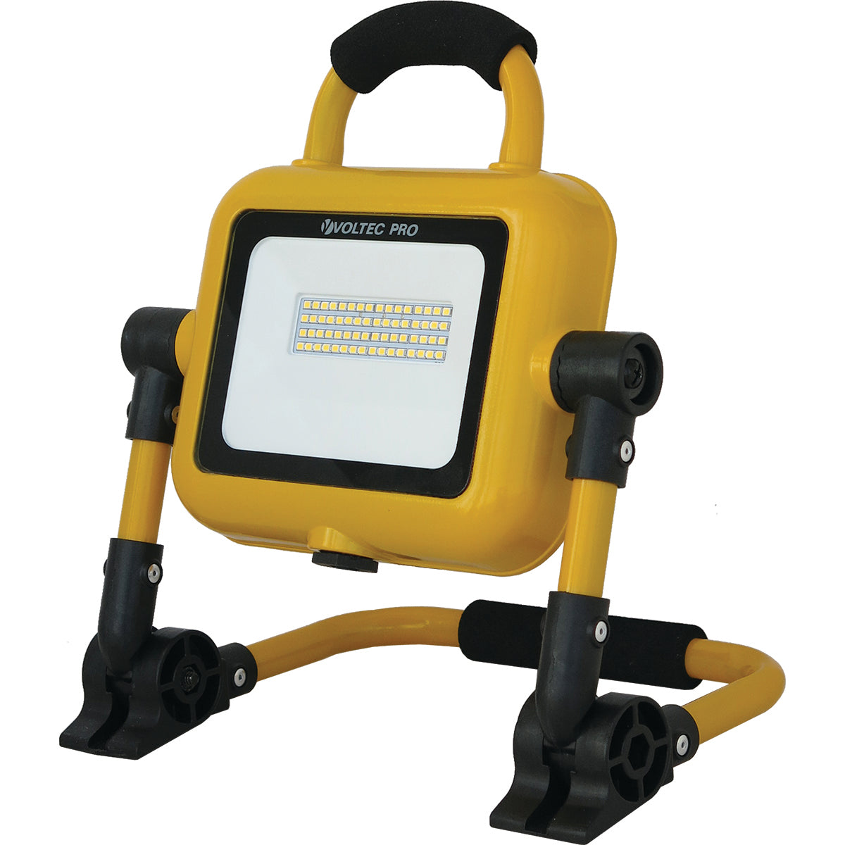 Yellow and black Voltec Pro work light on a white background