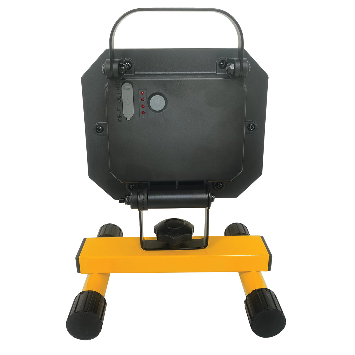 Black and orange device with wheels on a white background