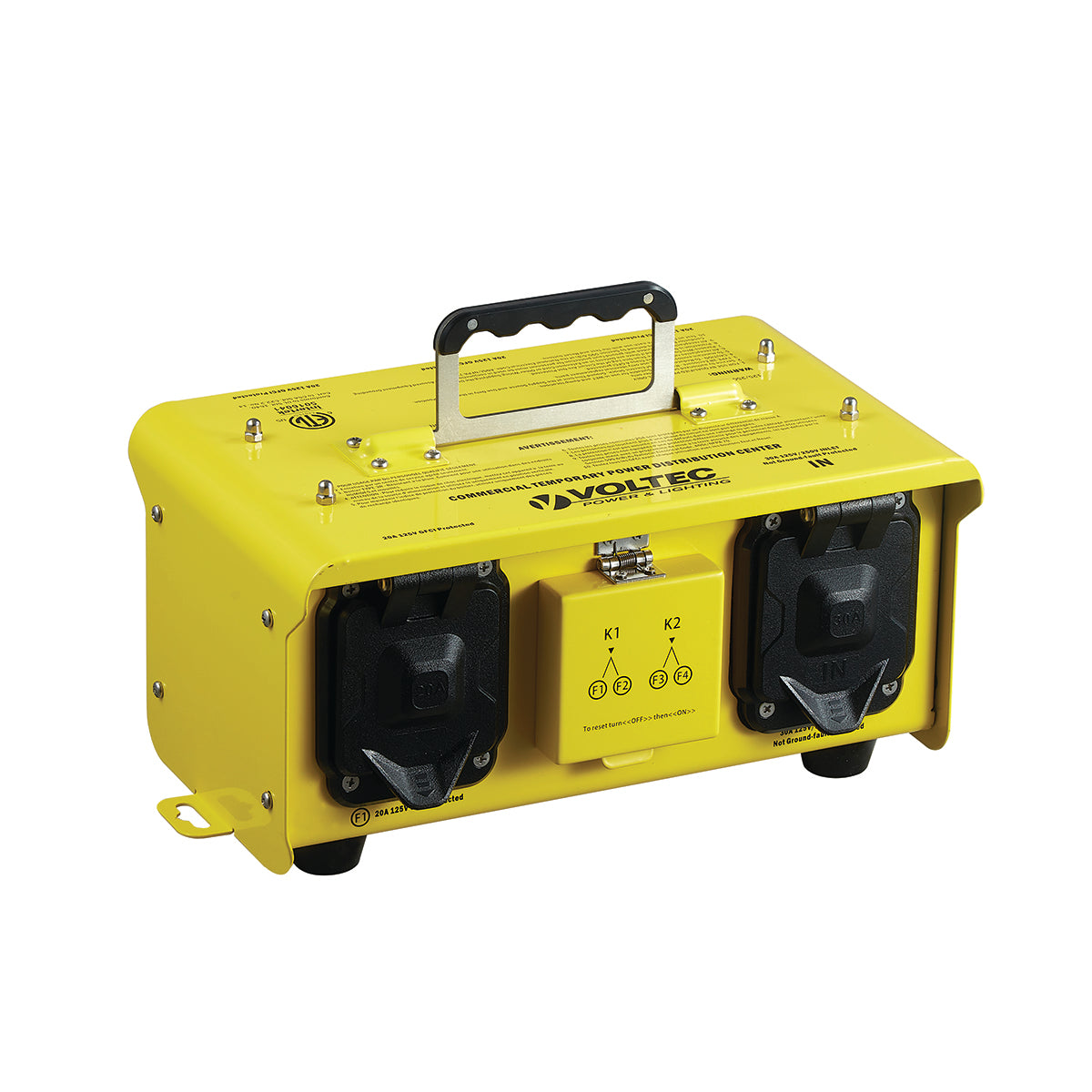 Voltec 4 GFCI Temporary Power Box with Locking Receptacles – Heavy-Duty Portable Power