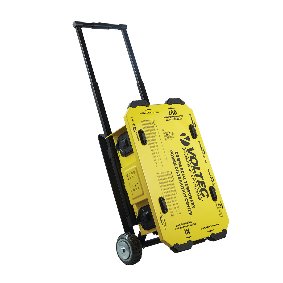 Voltec 6 GFCI Temporary Power Box with U-Ground T-Slot Outlets and Built in Wheel Base – Portable Jobsite Power Distribution