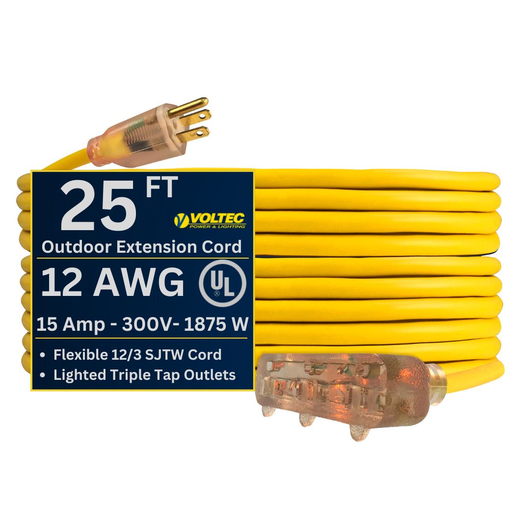 Yellow extension cord with Voltec branding on a white background