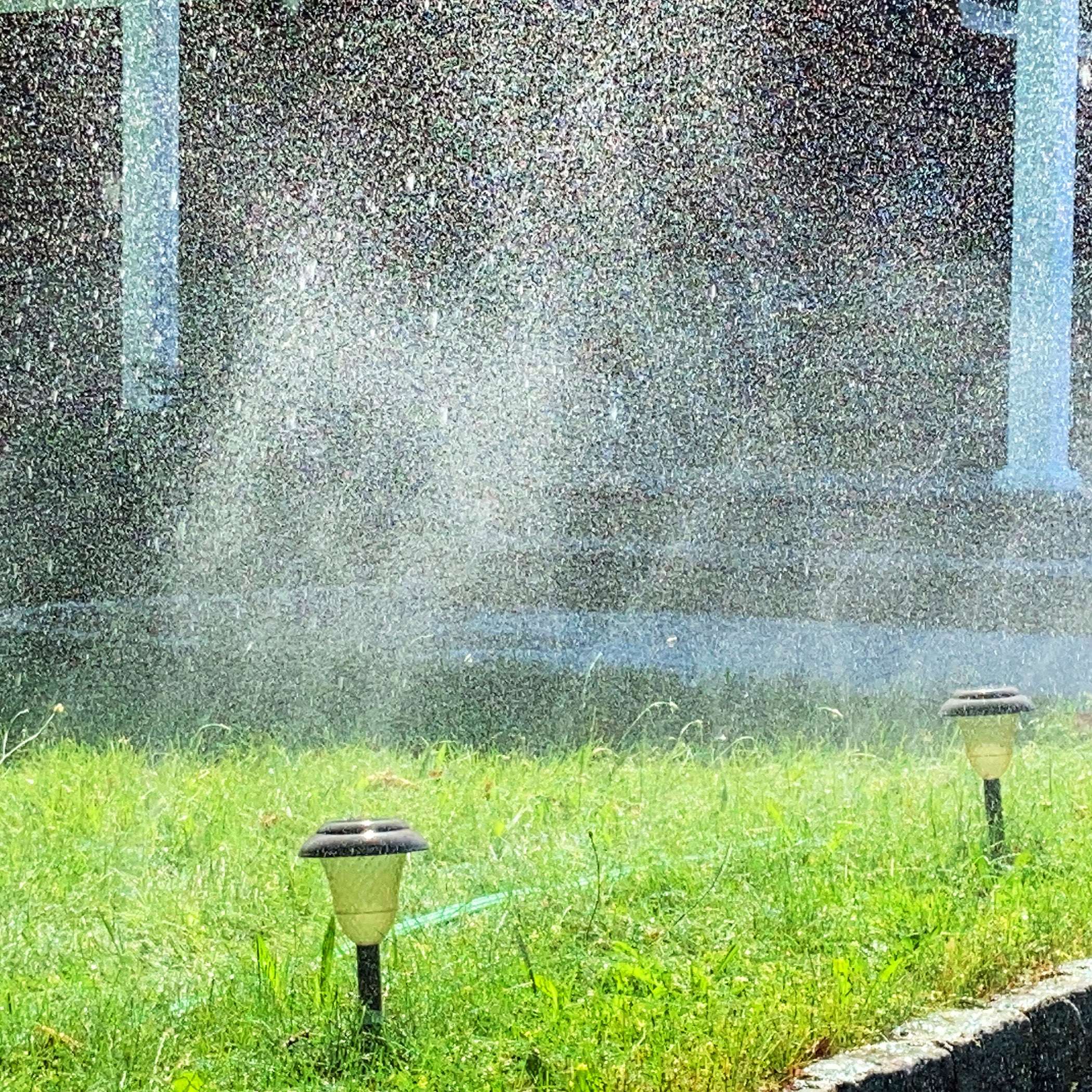 Sprinkler spraying water on a grassy area