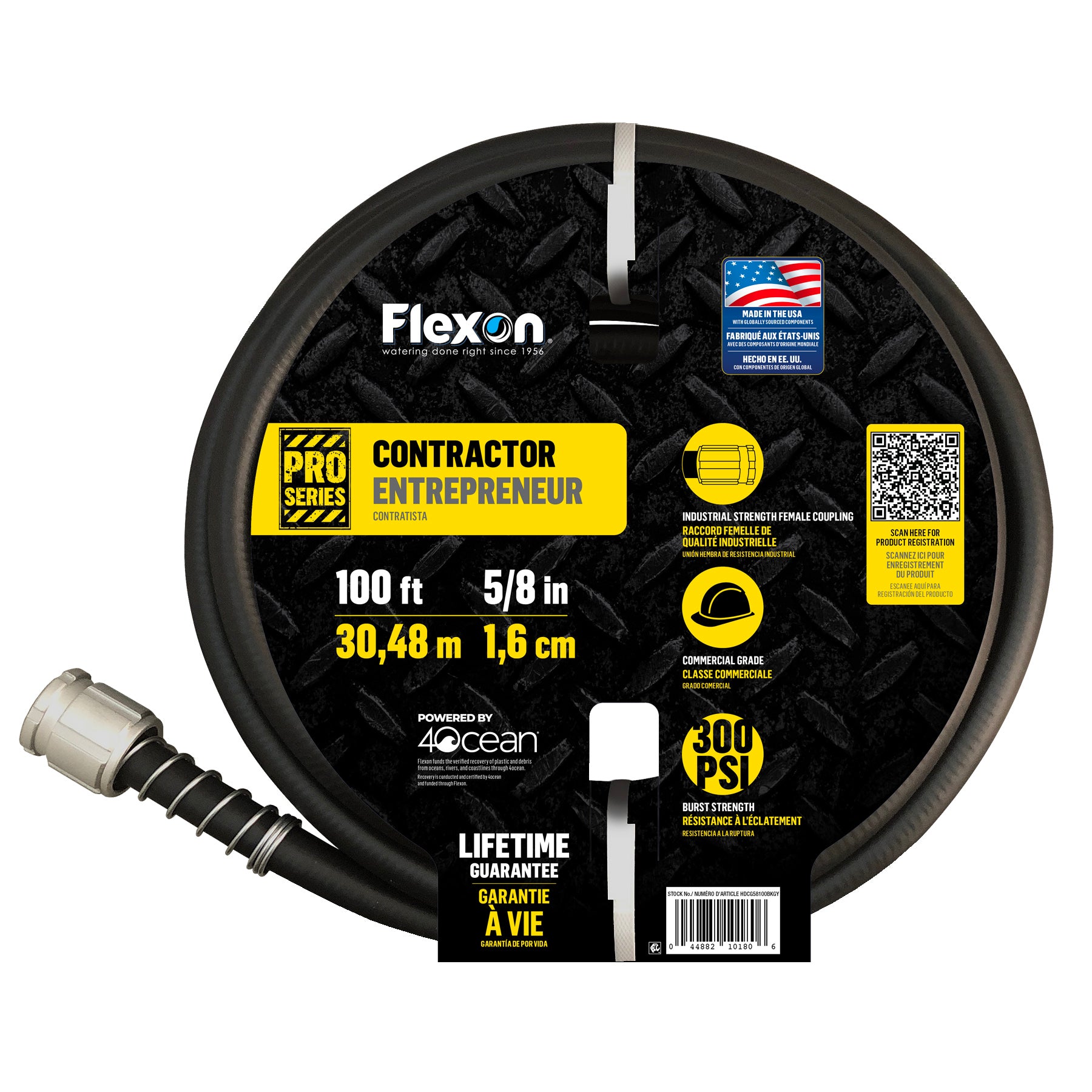 Flexon 5/8" and 3/4" Heavy Duty Contractor Grade Water Hoses - Kink-Resistant, High Burst Strength, Crush-Proof Brass Fittings