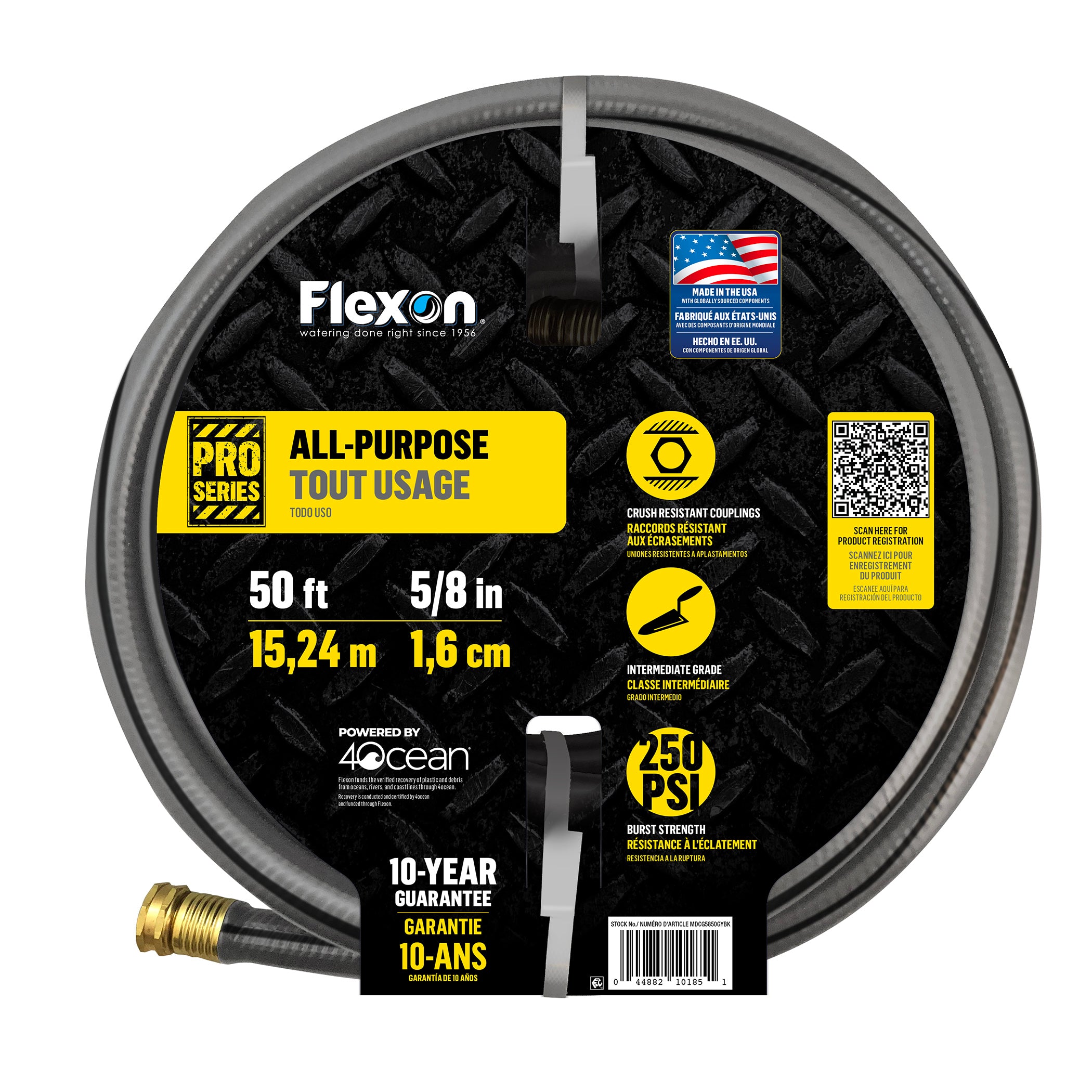 Flexon 5/8" and 3/4" Intermediate Duty Contractor Grade Water Hoses – Durable, Kink-Resistant, Weather-Resistant Vinyl Cover, Knitted Nylon Reinforcement