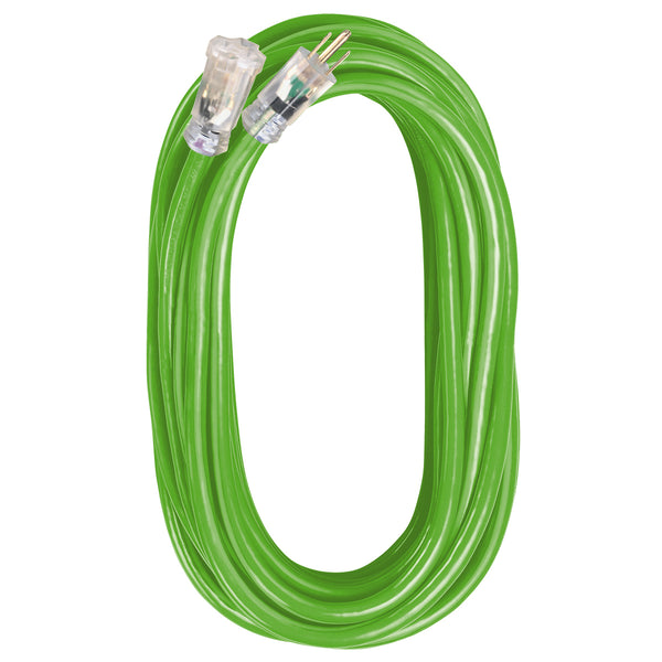 Cables de extensión verde fluorescente 12/3 con extremo iluminado