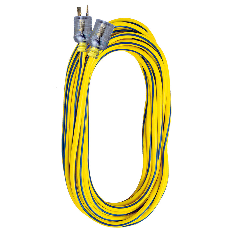 12/3 Yellow/Blue Locking Extension Cord with Lighted End (L5-20)