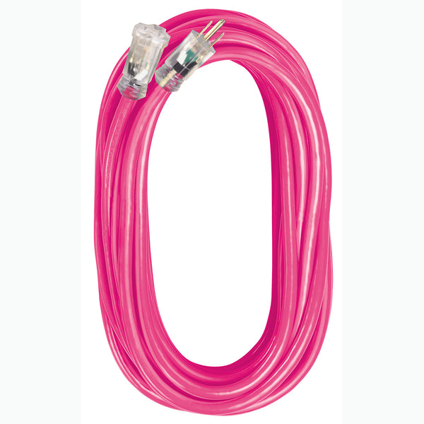 Cables de extensión rosa fluorescente 12/3 con extremo iluminado