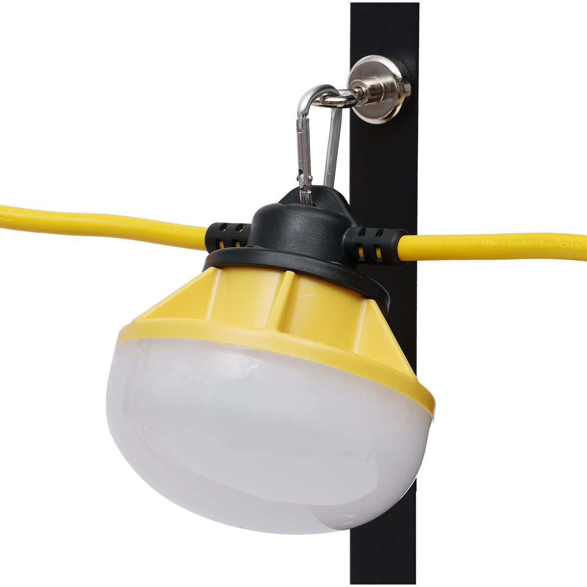 LED ProSeries string light with a yellow housing and a black and yellow strap, featuring a high impact poly carbonate lens and a carabiner hook.